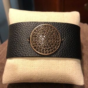 Black leather pave bracelet